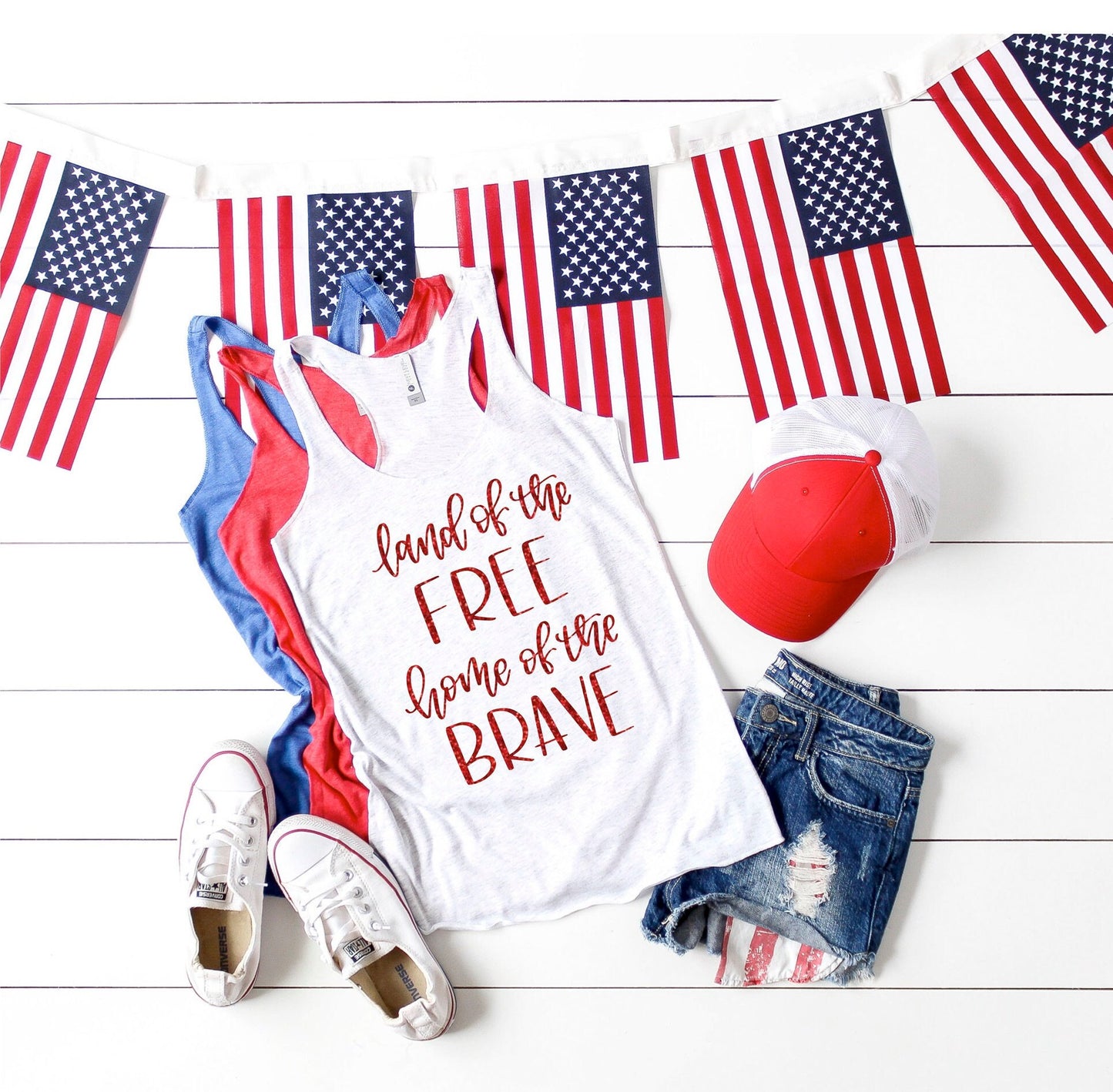 Land Of The Free Home Of The Brave Racerback Tank