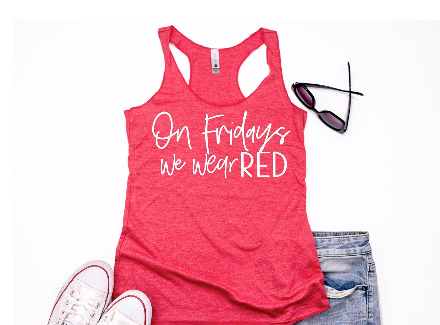 On Fridays We Wear Red Racerback Tank
