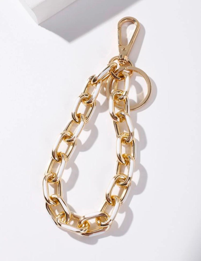 Gold and White Chain Keychain Wristlet
