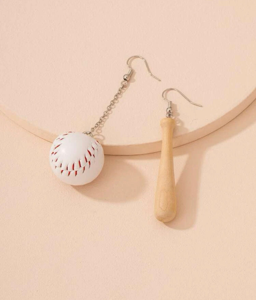 Baseball and Bat Dangle Earrings