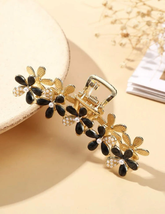 Black/Gold Floral Hair Claw