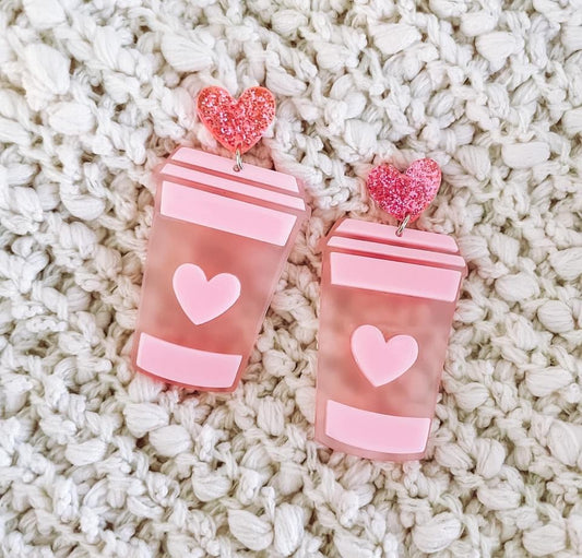 Pink  Heart Cup Earrings