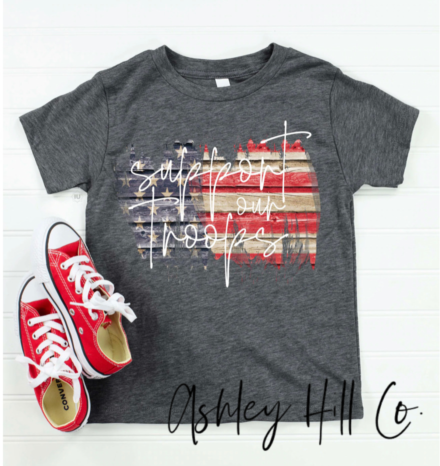 |Pre-Order|  Support Our Troops with Flag Crew Neck Tee