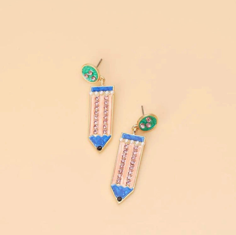 Blue Pencil Dangle Earrings