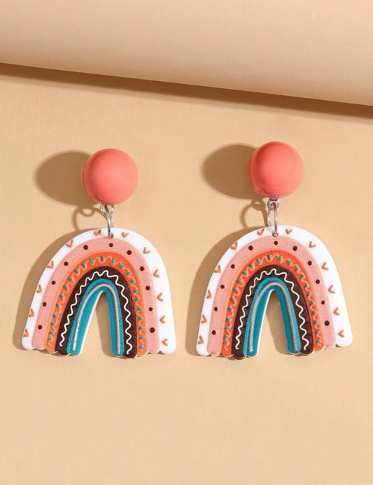 White and Pink Rainbow Dangle Earrings